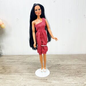 Vintage 1970s Mego Cher Doll Red Shimmer Jumpsuit with Classic White Shoes